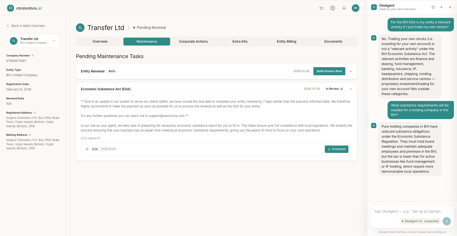 OtoAgent chat — AI co-worker conversation modal